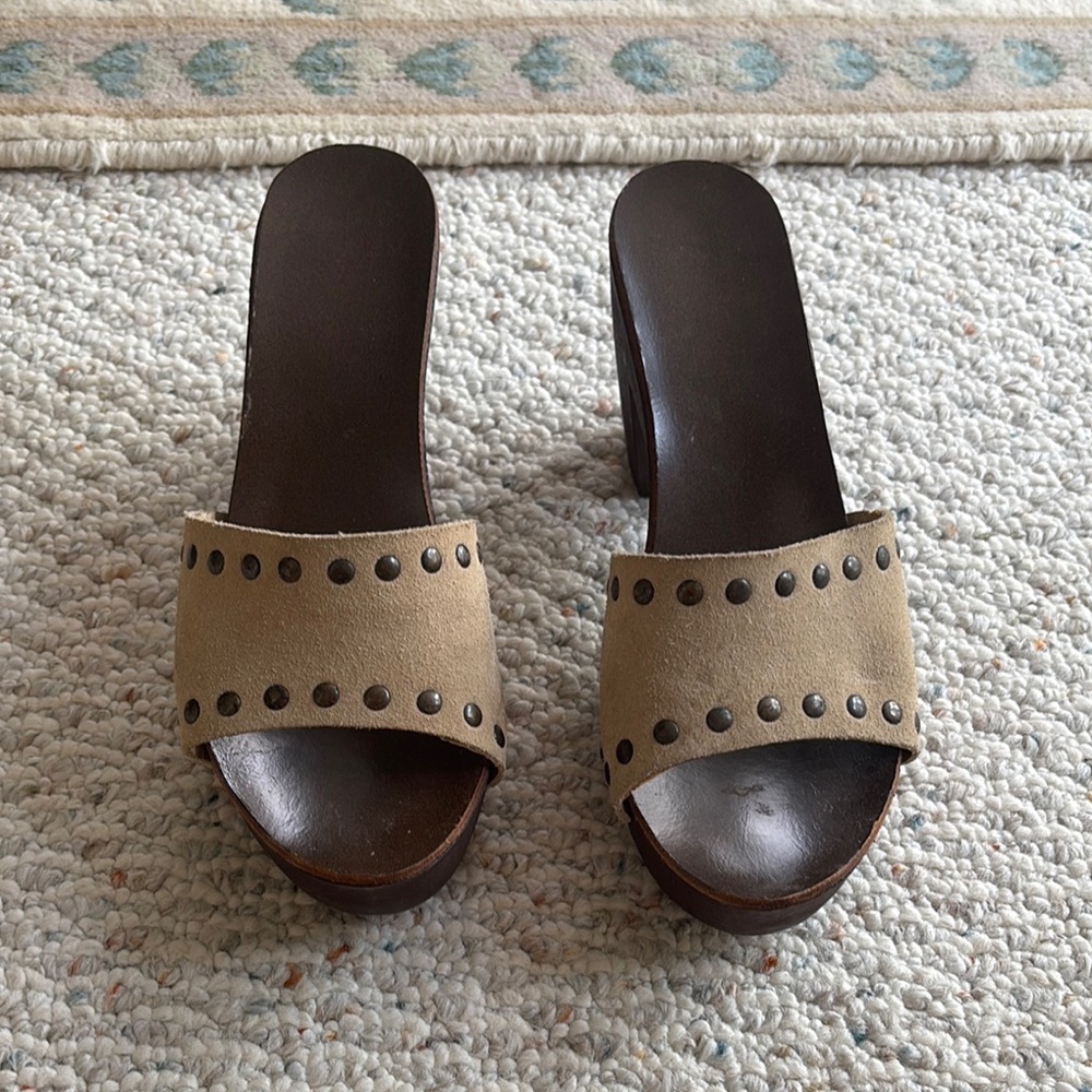 Italian Shoemakers Tan and Brown Studded Mules